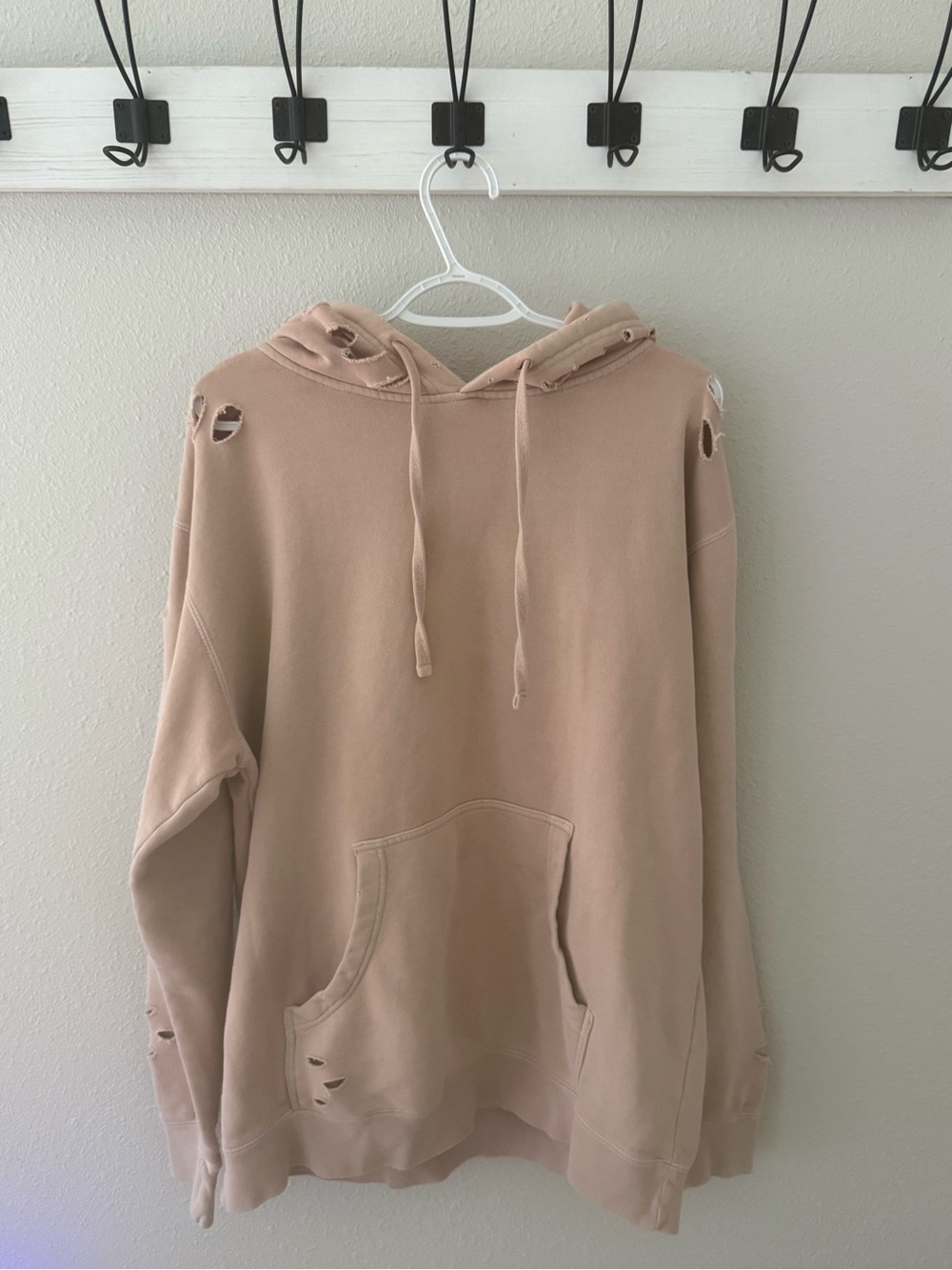 Distressed Oversized Hoodie - Nude Pink